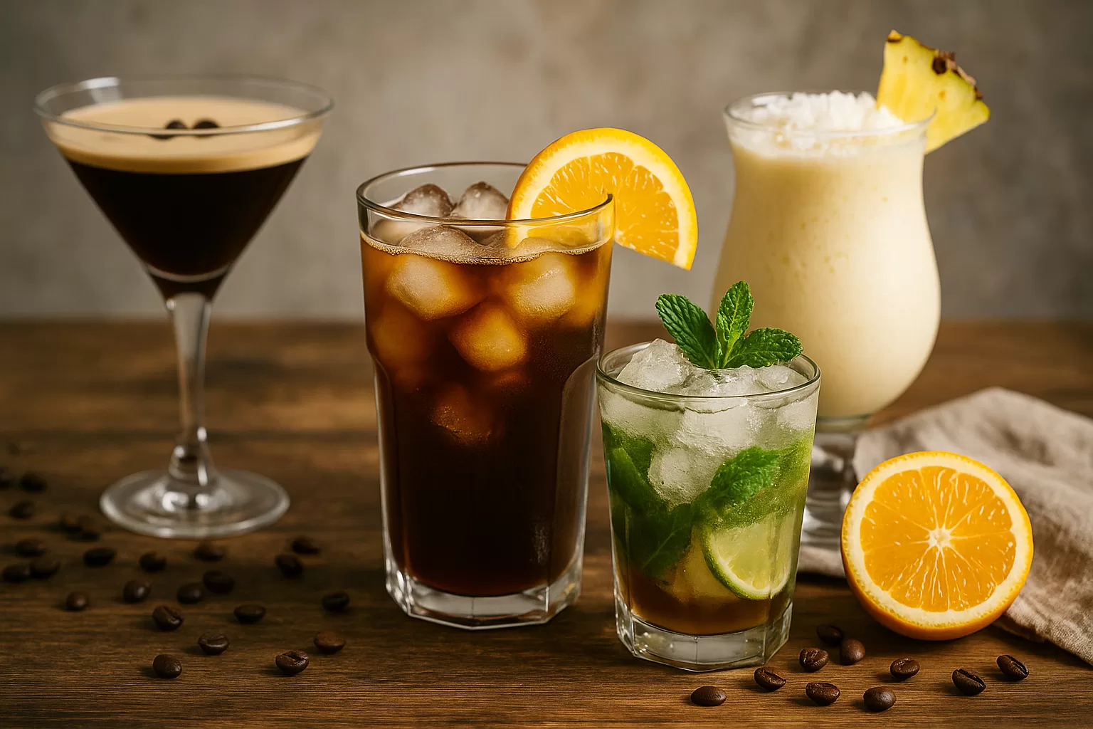 Cócteles de café fríos verano